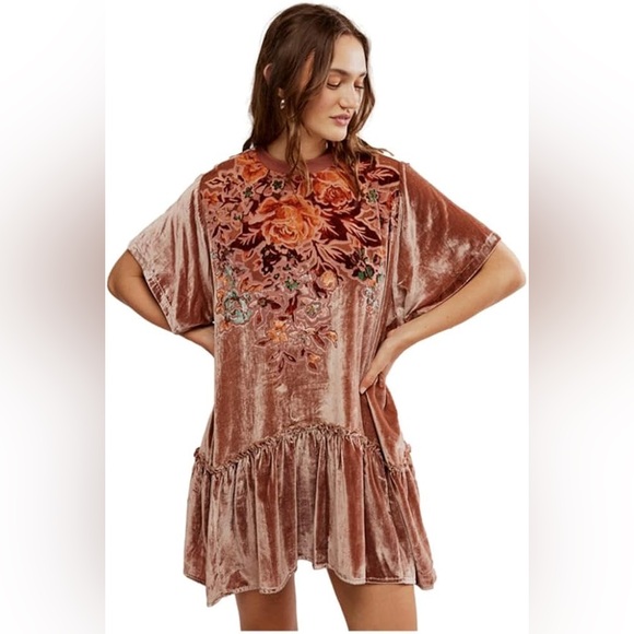 NEW NWT Free People Sweet Echoes Mini Dress Cedar Wood M - Picture 6 of 9